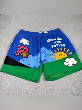 First Row Growing The Future Shorts Mens XL Blue Green Graphic Drawstrings Y2K